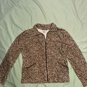 Leslie Fay Brown Leopard Print Teddy Jacket